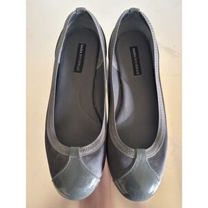 Gray Dana Buchman Ballet Flats Size 7.5 Fabric W/Patent Cap Toe Shoes Two Tone